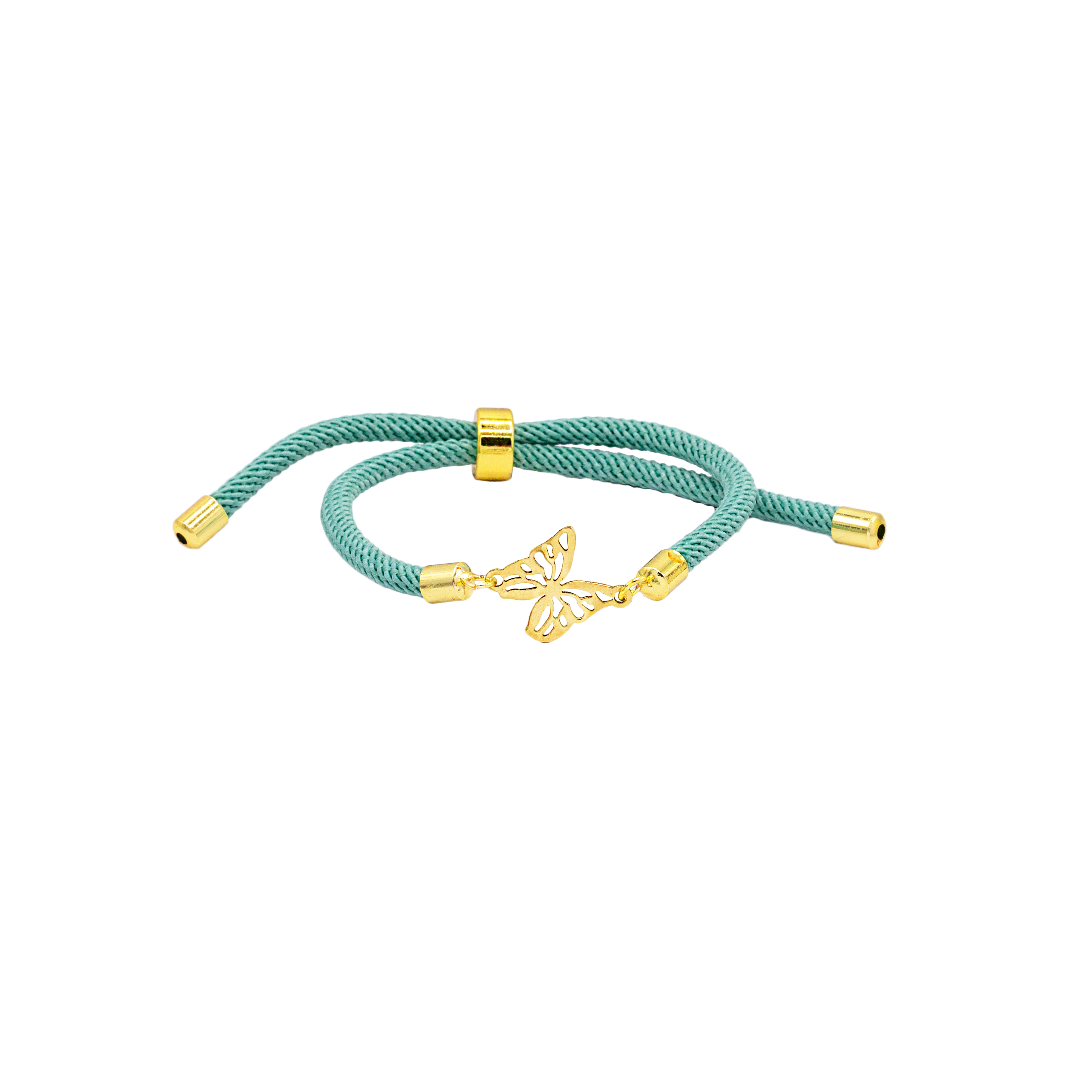 دستبند دو بال پروانه متصل و بند طنابی سبز - الی گلد گالری