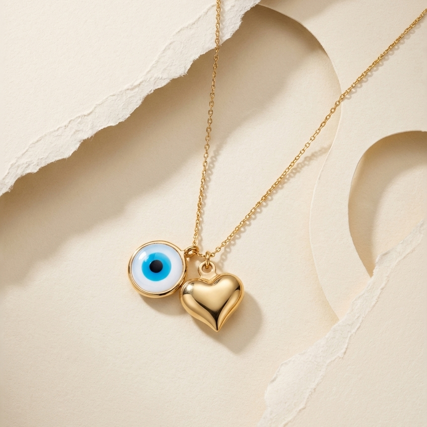 گردنبند-قلب-برجسته-و-چشم-نظر-صدفی