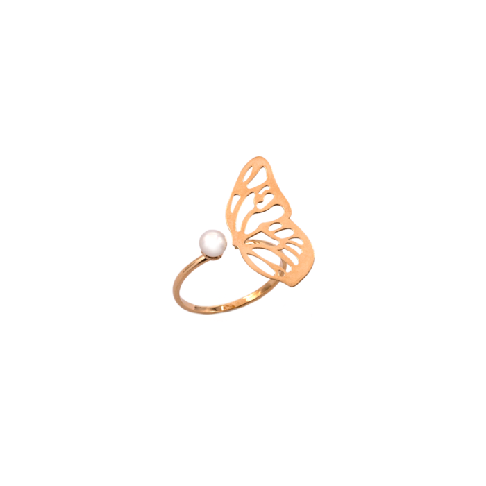 انگشتر بال پروانه و مروارید - الی گلد گالری