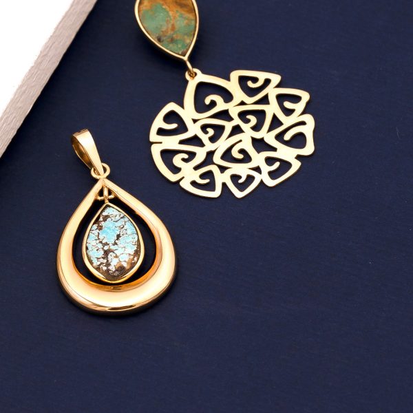 آویز اشک و فیروزه داخل هم - الی گلد گالری
