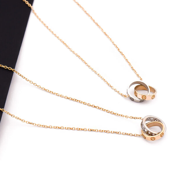 گردنبند دو حلقه کارتیه ظریف دو رنگ - الی گلد گالری