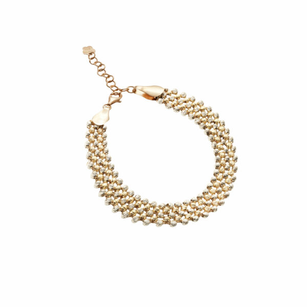 دستبند بافت البرناردو الی دو رنگ سفید طلایی پهن