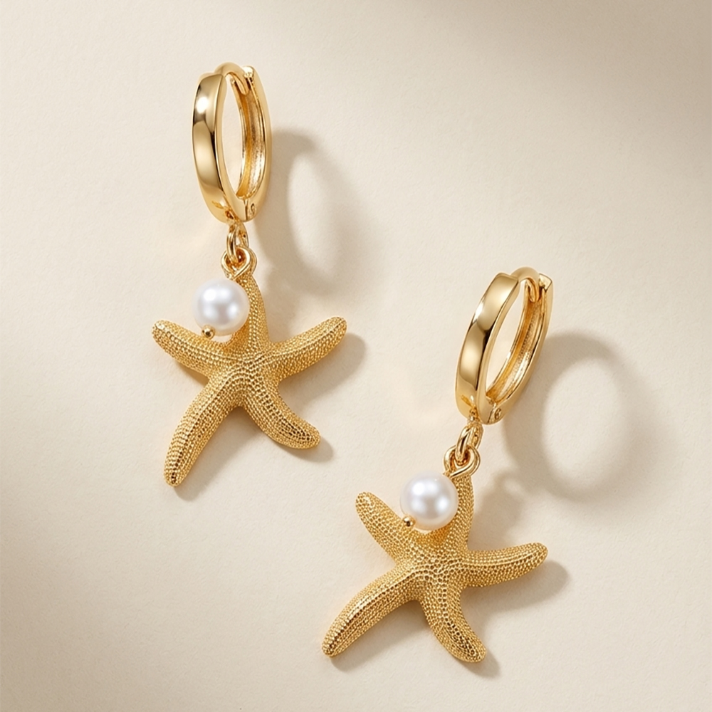 گوشواره-استار-فیش-و-مروارید-کلیپسی