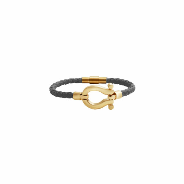 دستبند امگا پهن و چرم طوسی