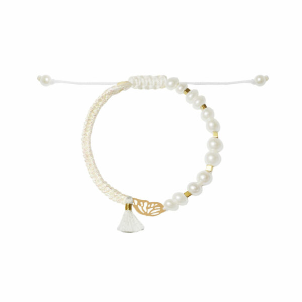 دستبند بال پروانه و بافت و مروارید سفید