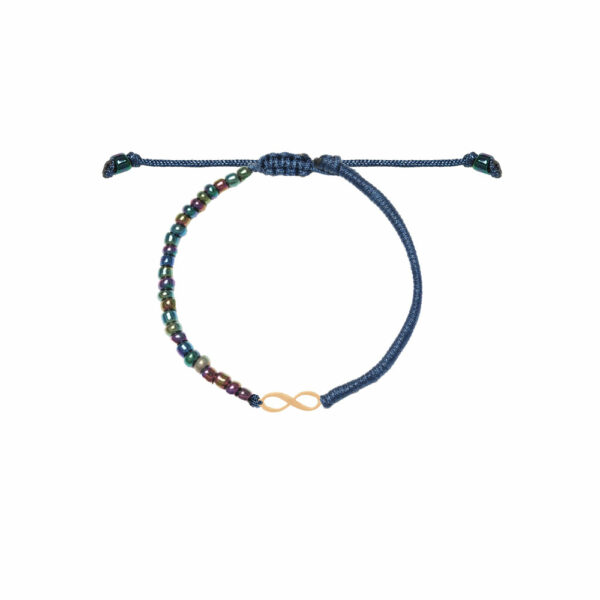 دستبند بی نهایت فر دار و بافت و سنگ سرمه ای