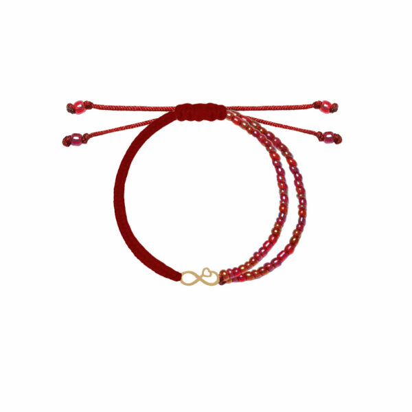 دستبند بی نهایت و قلب و بافت و سنگ زرشکی