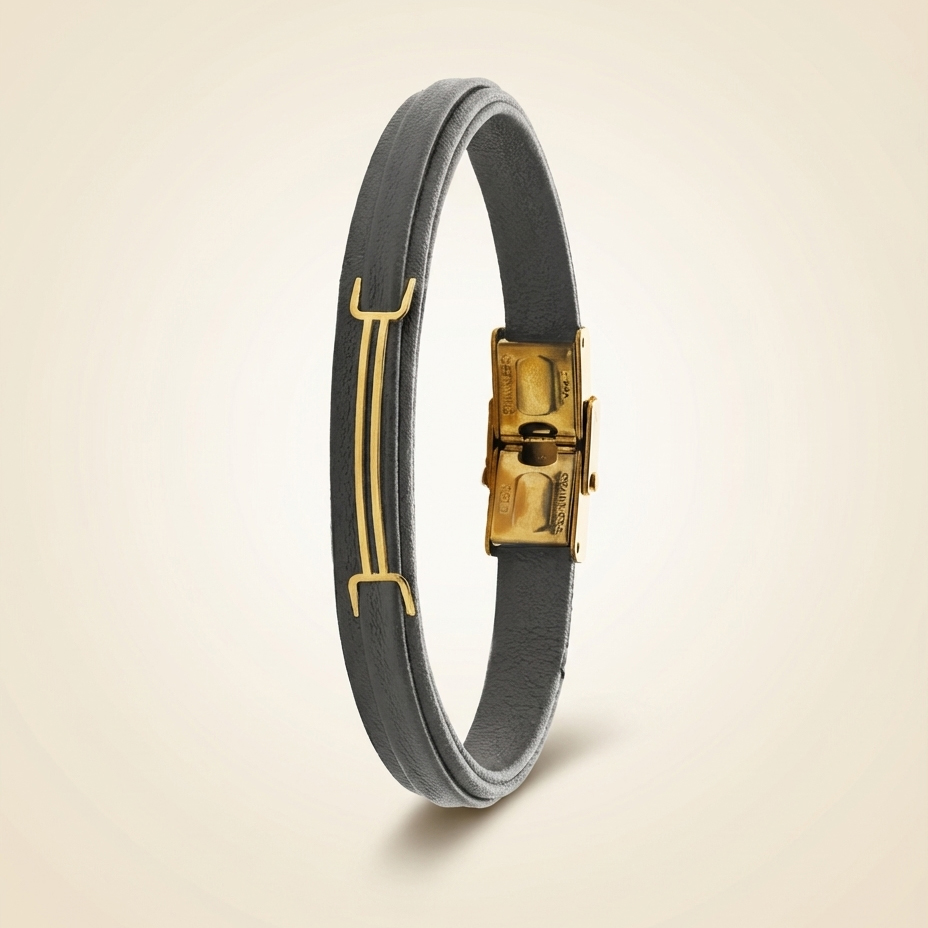 دستبند-دو-خط-و-مربع-و-چرم-مردانه-خاکستری