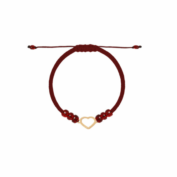 دستبند قلب تو خالی و بافت و سنگ زرشکی