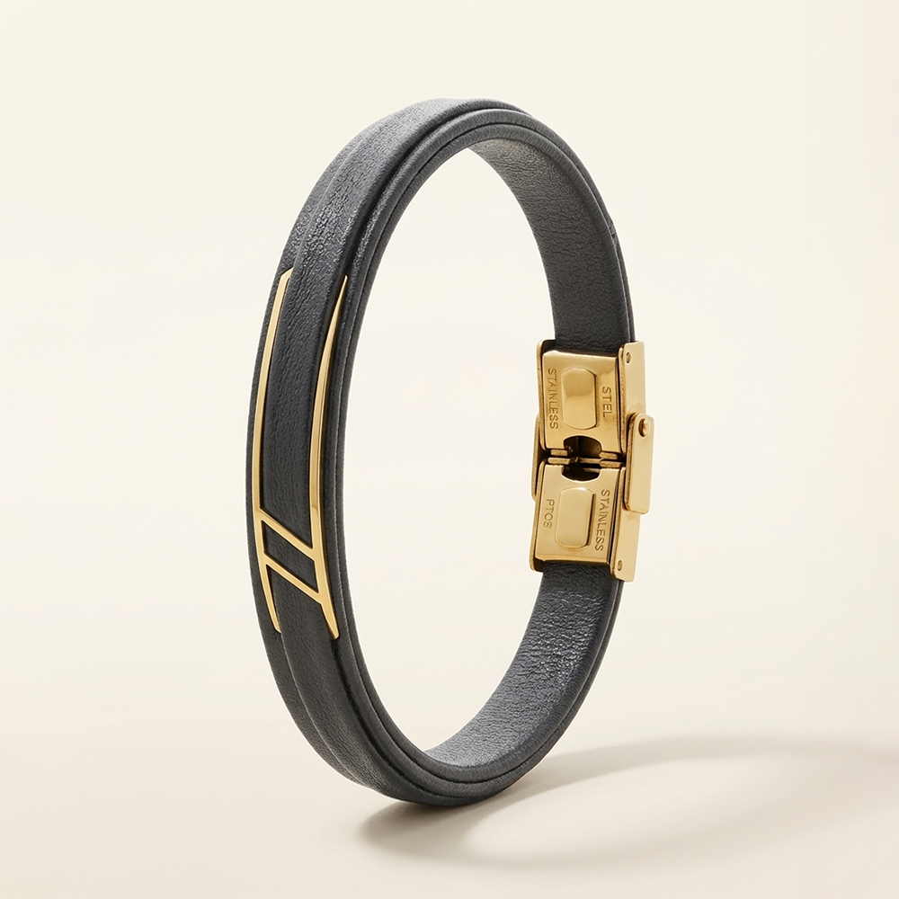 دستبند-مستطیل-و-دو-خط-مورب-مردانه-خاکستری