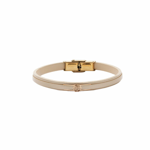 دستبند LP100140 گل شنل و چرم کرم