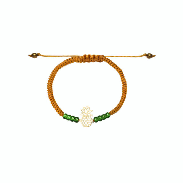 دستبند آناناس با بافت خردلی و سنگ سبز