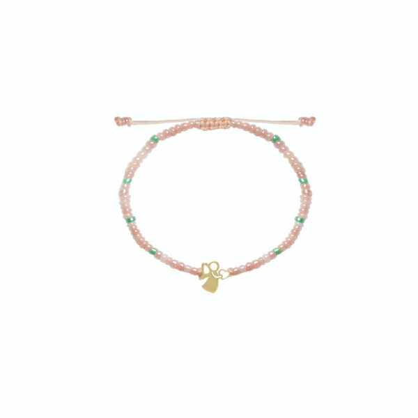 دستبند فرشته و قلب و سنگ صورتی و سبز