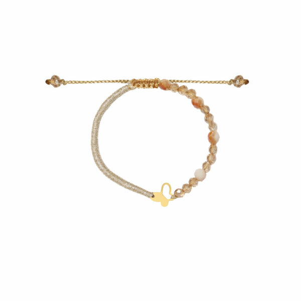 دستبند شاپرک پر و خالی و بافت سنگ طلایی