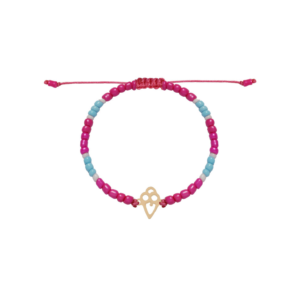 دستبند-بند-طنابی-آیس-کریم--صورتی دستبند آیس کریم و سنگ صورتی