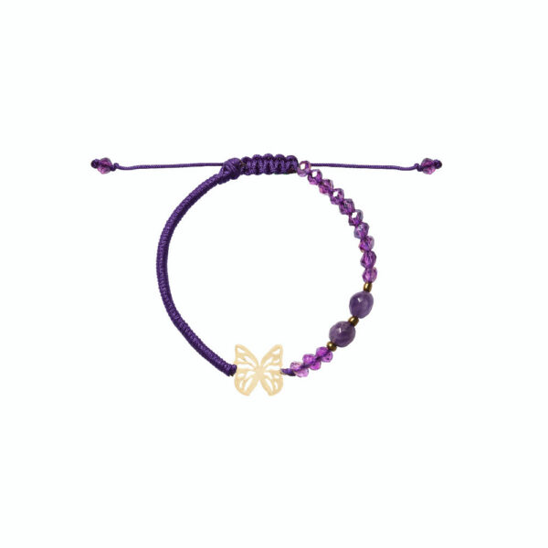 دستبند دوبال پروانه متصل و بافت و سنگ بنفش