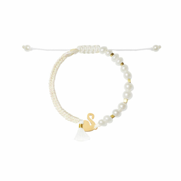 دستبند قو و بافت و مروارید سفید