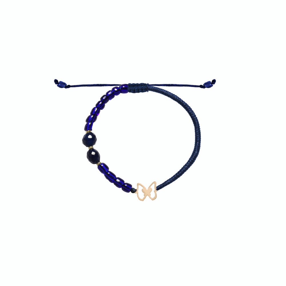 دستبند-بند-طنابی--پروانه- دستبند دو پروانه و بافت و سنگ آبی