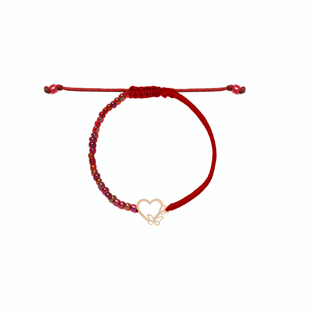 دستبند-بند-طنابی--پروانه-و-قلب دستبند پروانه و قلب و بافت و سنگ قرمز