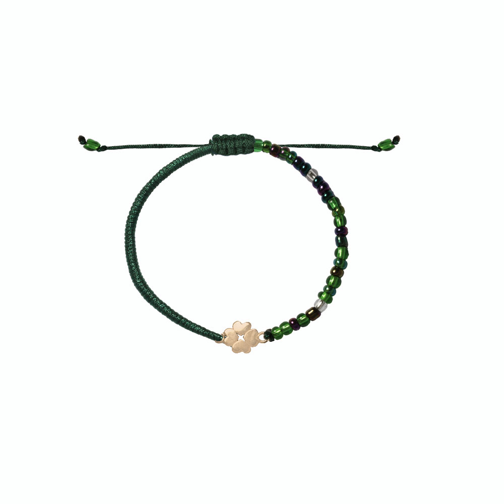 دستبند-بند-طنابی-گل-چهار-برگ دستبند گل چهار برگ و بافت سبز