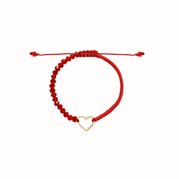 دستبند قلب مفتولی کوچک 1 و بافت و سنگ قرمز