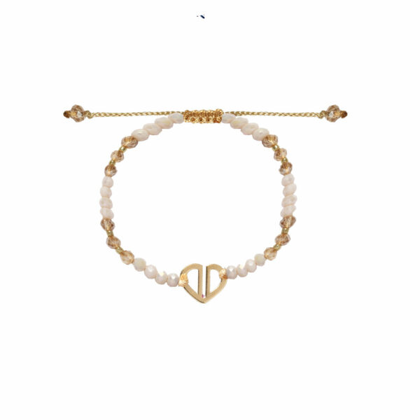 دستبند قلب و خط و سنگ سفید و طلایی