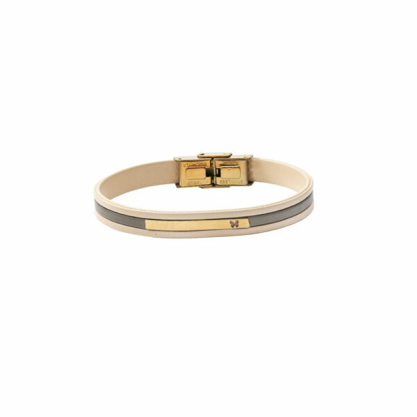 دستبند پلاک و پروانه چرم کرم طوسی