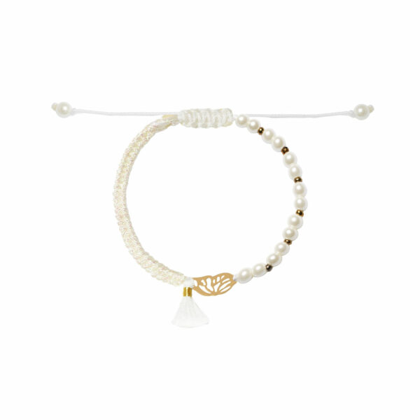 دستبند بال پروانه و بافت و مروارید شیری 14