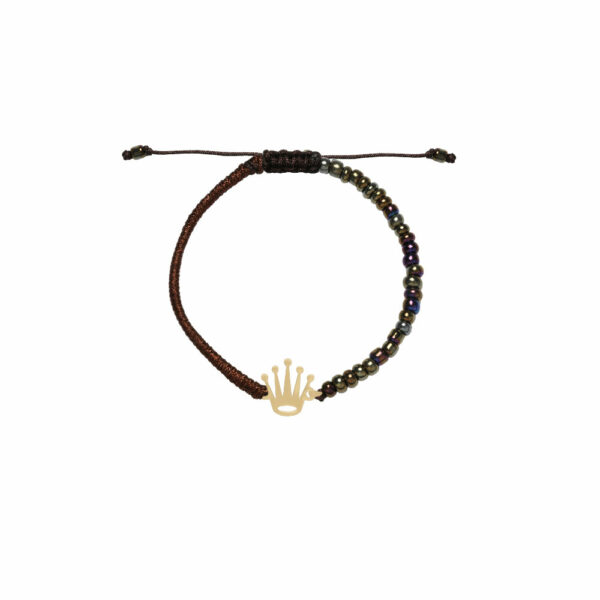 دستبند تاج رولکس و بافت و سنگ قهوه ای