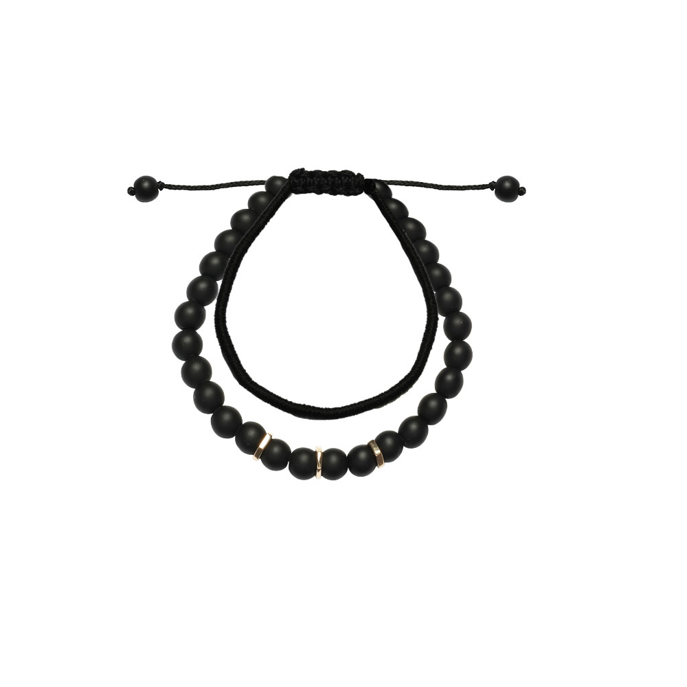 دستبند-سه-مهره-و-سنگ-بافت-مشکی دستبند سه مهره و سنگ و بافت مشکی