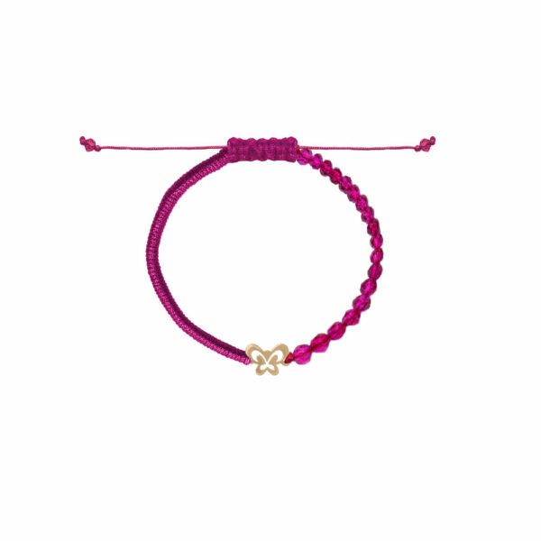 دستبند پروانه دور تو خالی و بافت و سنگ سرخابی