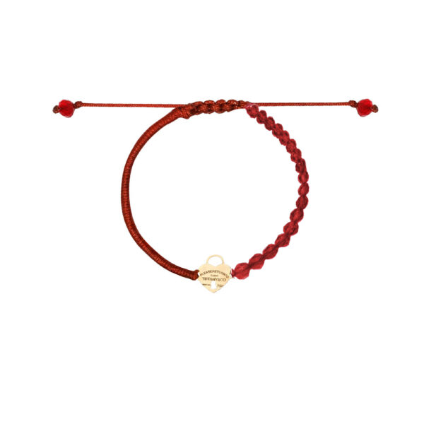 دستبند قلب تیفانی تخت و بافت و سنگ قرمز