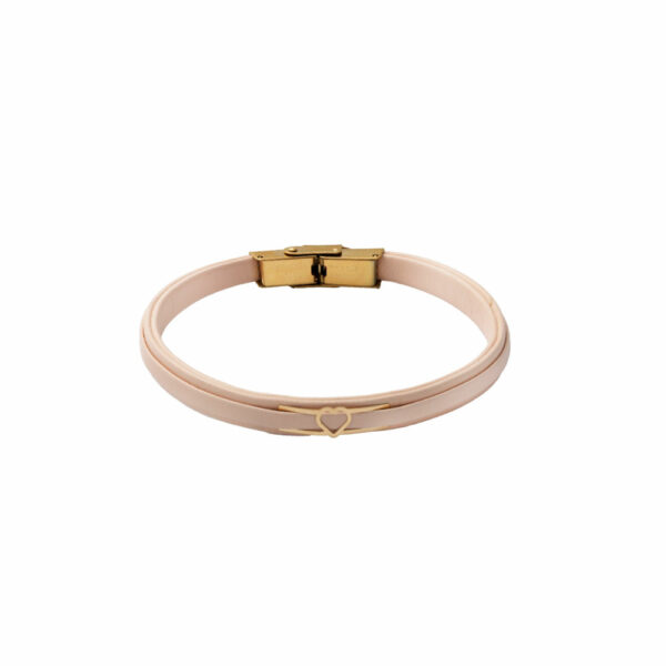 دستبند قلب و چرم صورتی