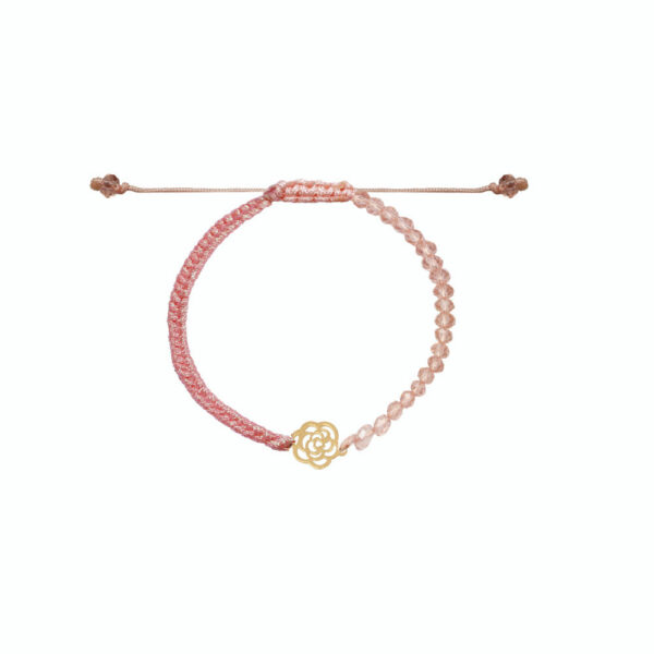 دستبند گل شنل و بافت و سنگ صورتی