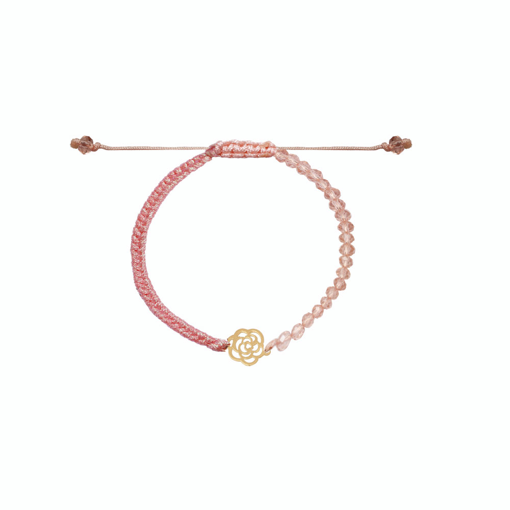 دستبند-گل-شنل دستبند گل شنل و بافت و سنگ صورتی